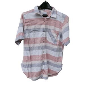Columbia Shirt womans Large Striped Short Sleeve Button Up Shirt Coastal Beach
